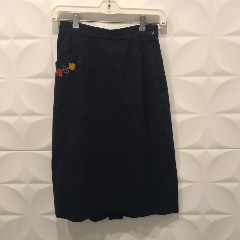 1960s Navy Wool Pencil skirt, Chelsea NY sz Small